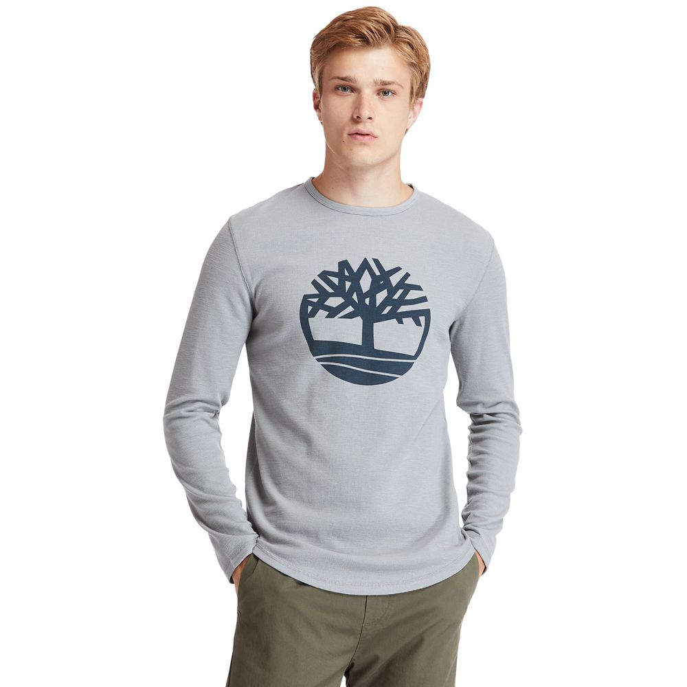 Camisetas Timberland Argentina Hombre - Dyer River Slim-Fit Tree-Logo - Gris - KCJVDS-950